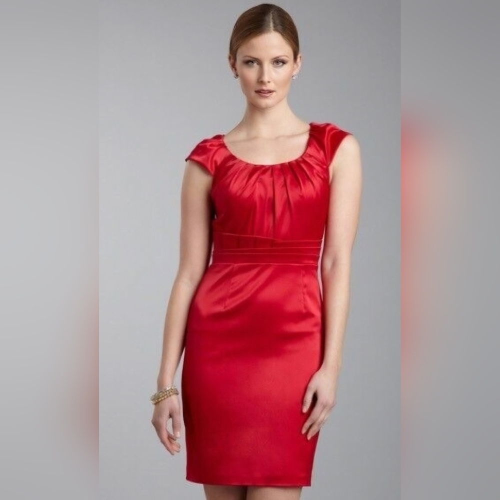Max & cleo red satin cocktail dress side zip sz 6 #1382